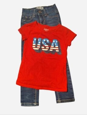 City Streets Brand Red USA Graphic  Tee And Jordache Brand Jeans Bundle